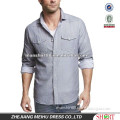 2016 European&American style and 100% Cotton Men's Chambray long Sleeve shirt with contrast collar and S,M,L,XL,XXL
